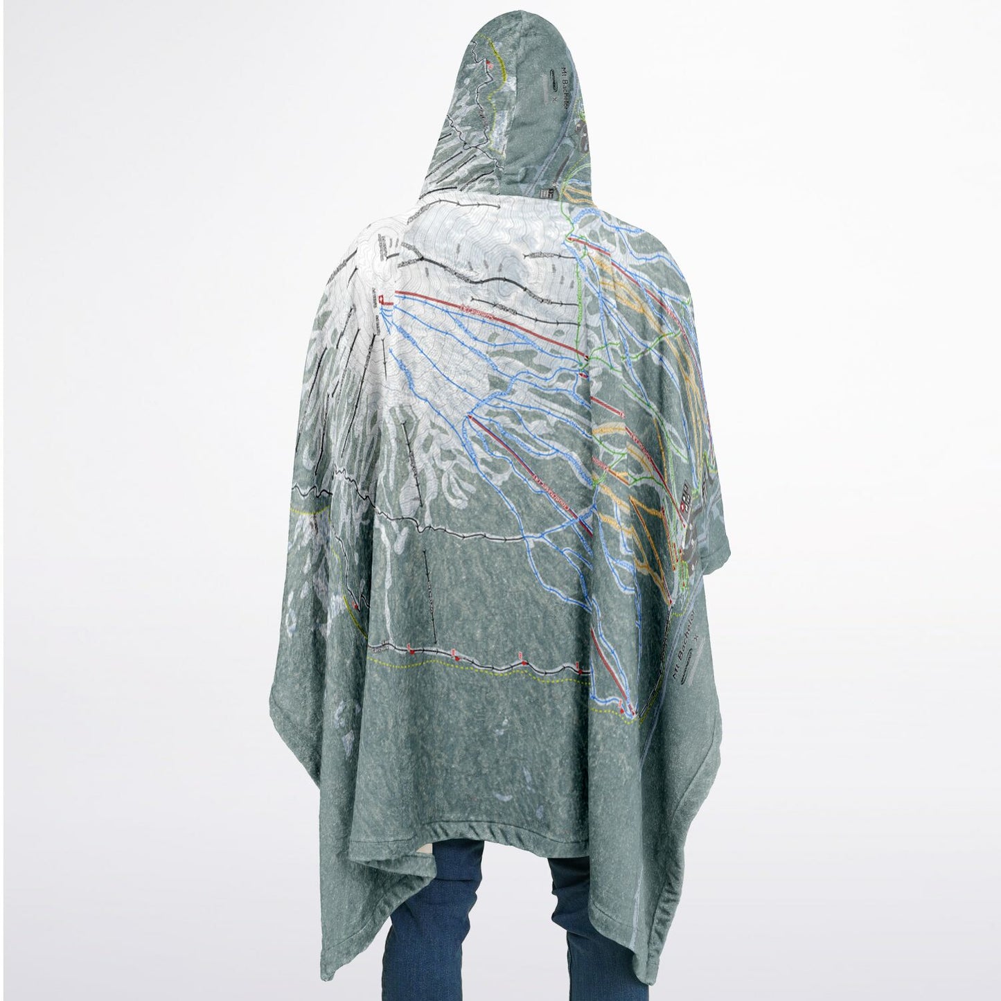Mt Bachelor, Oregon Ski Resort Map Flannel Blanket Poncho