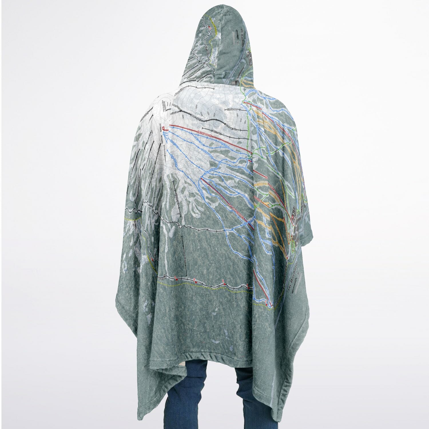 Mt Bachelor, Oregon Ski Resort Map Flannel Blanket Poncho