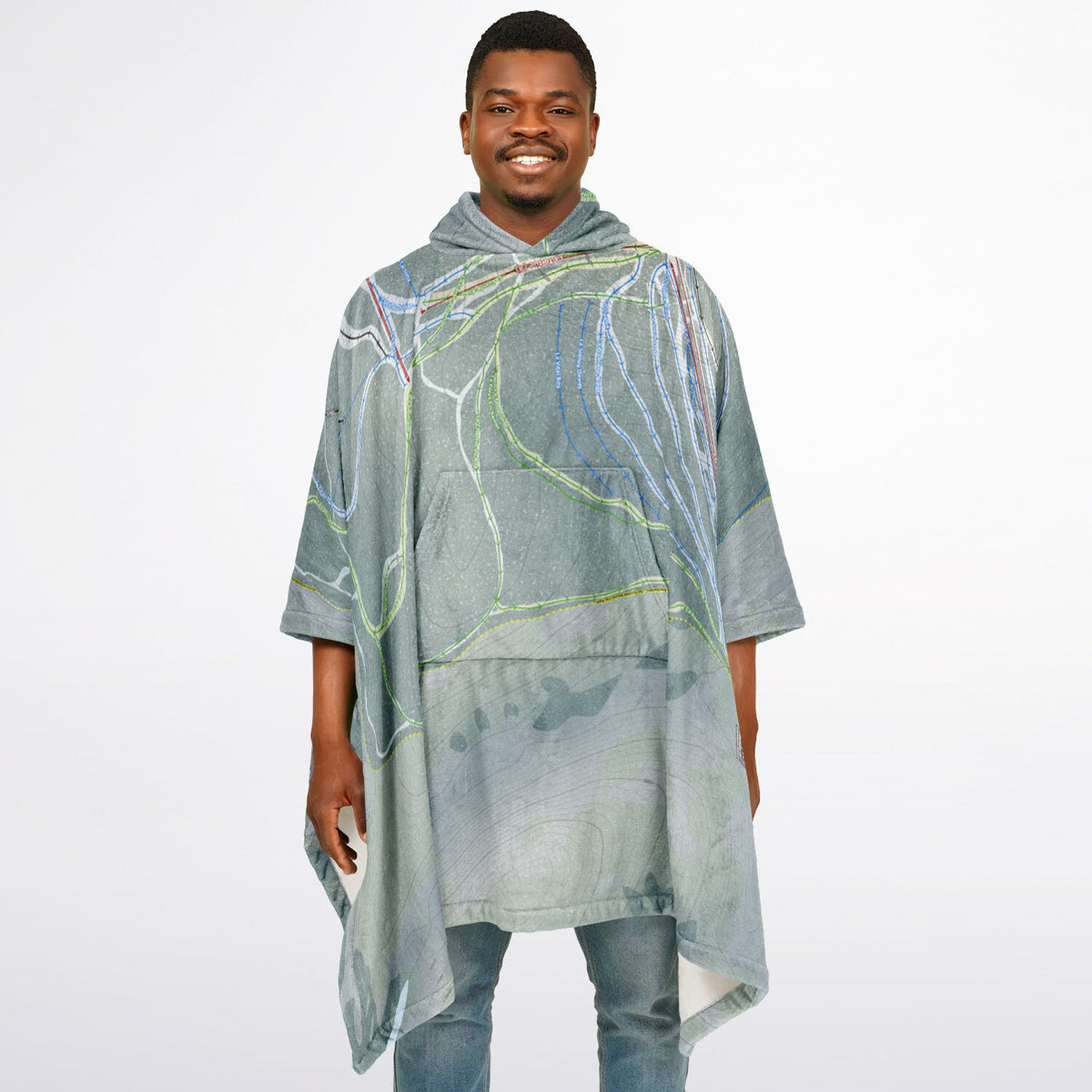 Mont Sainte-Anne, Quebec Ski Resort Map Flannel Blanket Poncho