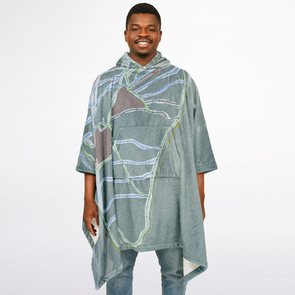 Powder King, British Columbia Ski Resort Map Flannel Blanket Poncho