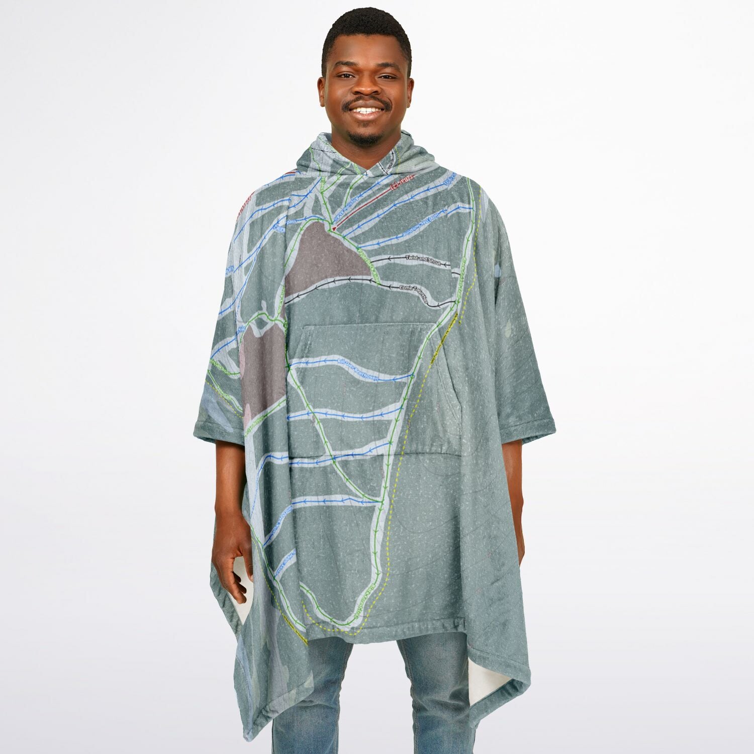 Powder King, British Columbia Ski Resort Map Flannel Blanket Poncho