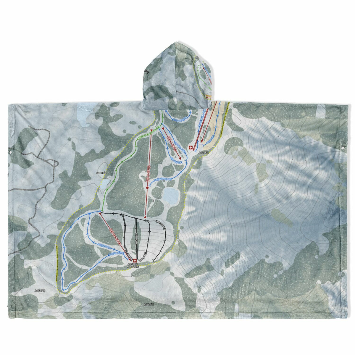 Snow Valley, California Ski Resort Map Flannel Blanket Poncho