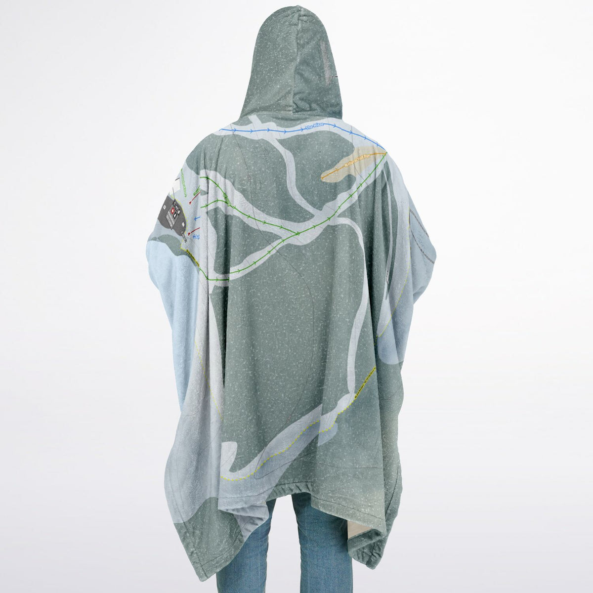 Meadowlark, Wyoming Ski Resort Map Flannel Blanket Poncho