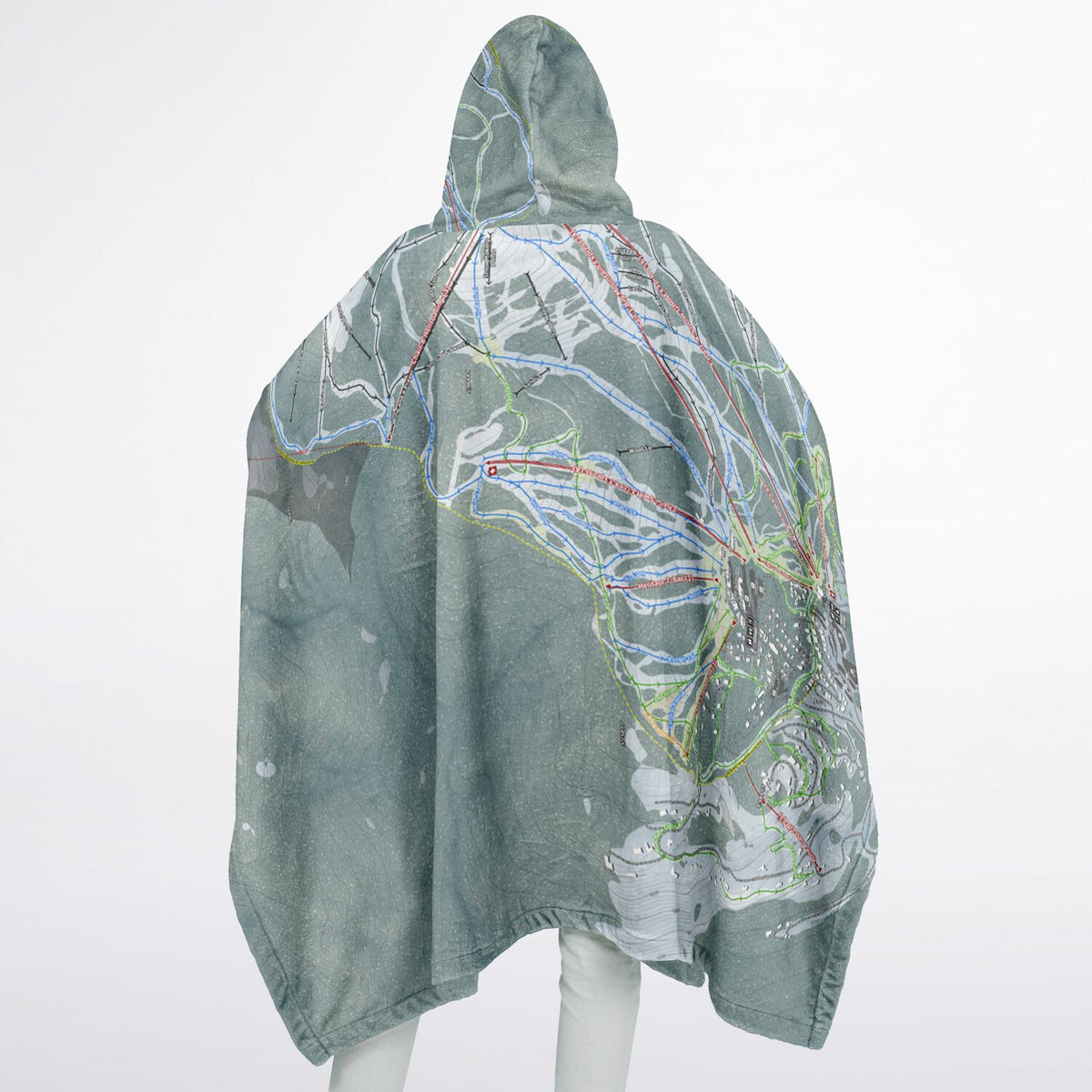 Whitefish Mountain, Montana Ski Resort Map Flannel Blanket Poncho