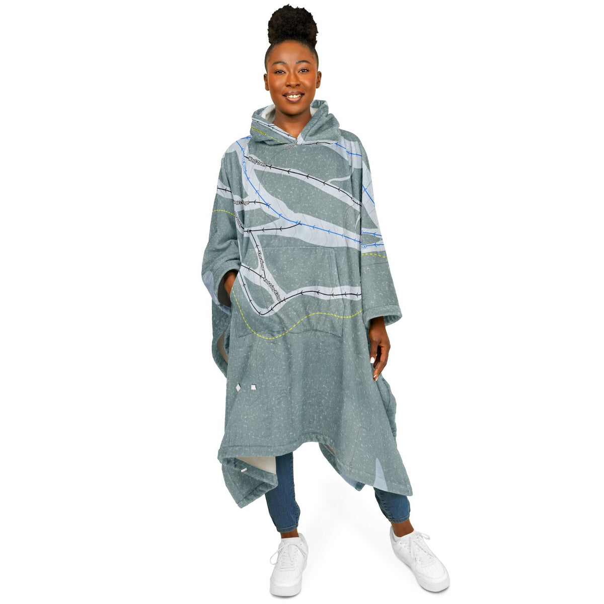 Ferguson Ridge, Oregon Ski Resort Map Flannel Blanket Poncho