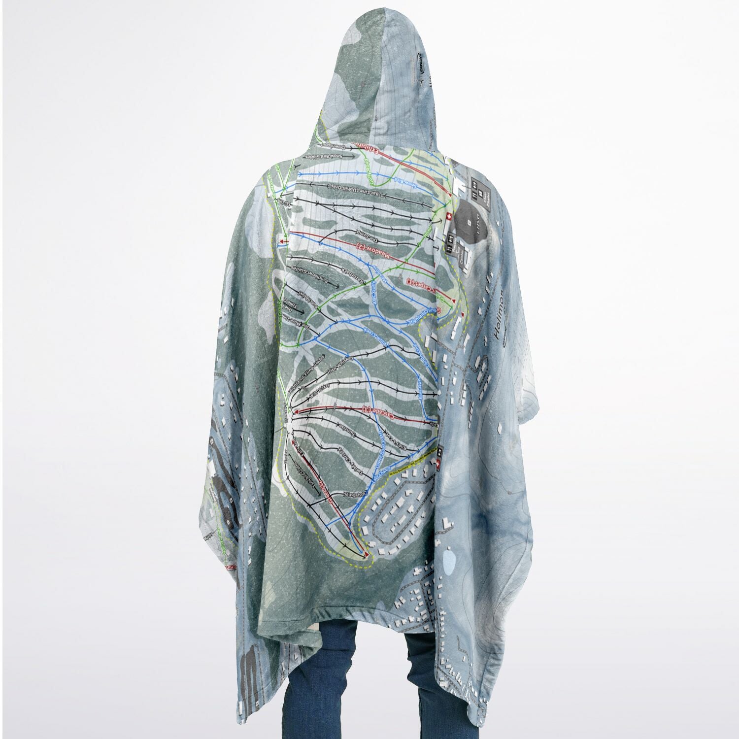 Holimont, New York Ski Resort Map Flannel Blanket Poncho