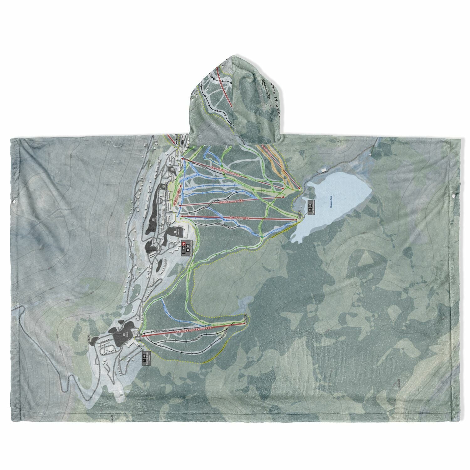 Snowshoe Mountain, West Virginia Ski Resort Map Flannel Blanket Poncho