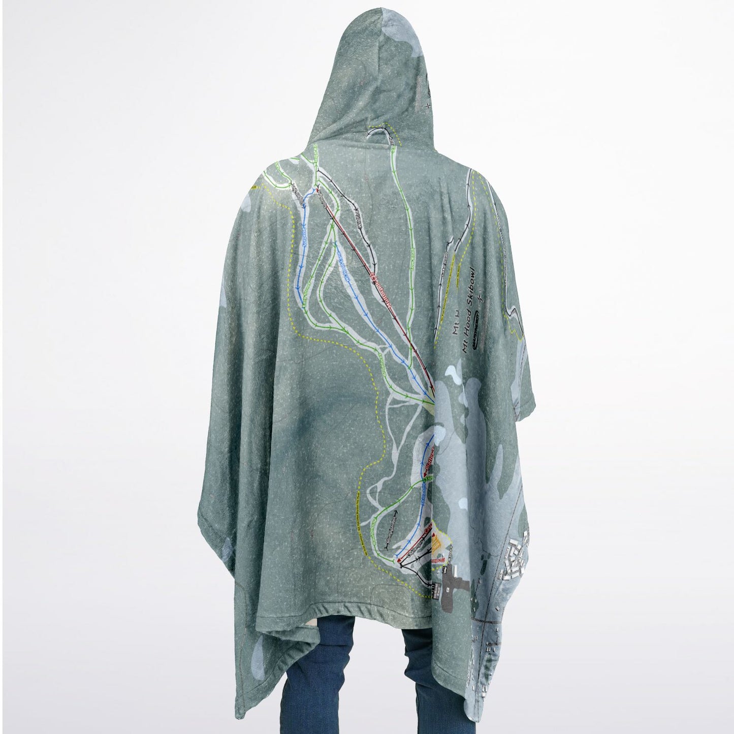 Mt Hood Skibowl, Oregon Ski Resort Map Flannel Blanket Poncho