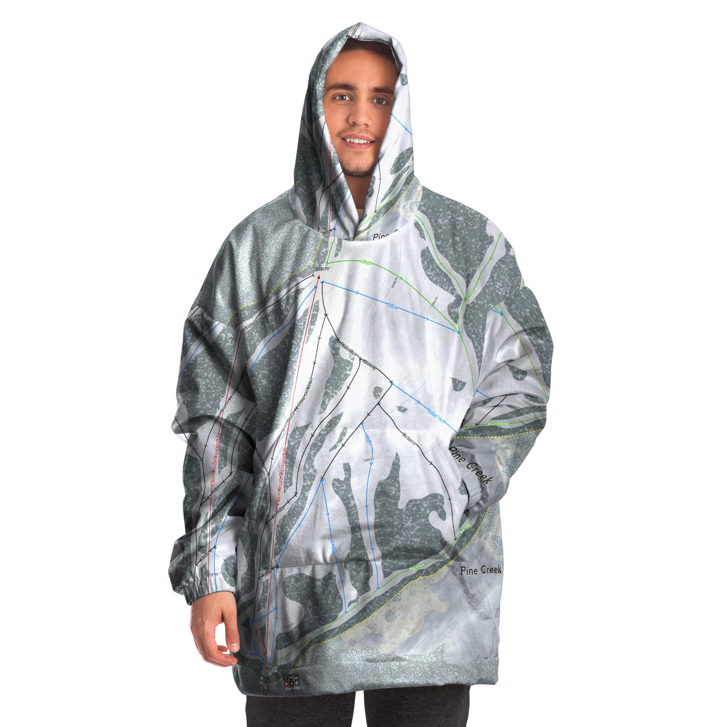 Pine Creek, Wyoming Ski Trail Map Snug Hoodie - Powderaddicts