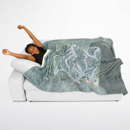 Bluewood, Washington Ski Resort Map Flannel Blanket Poncho