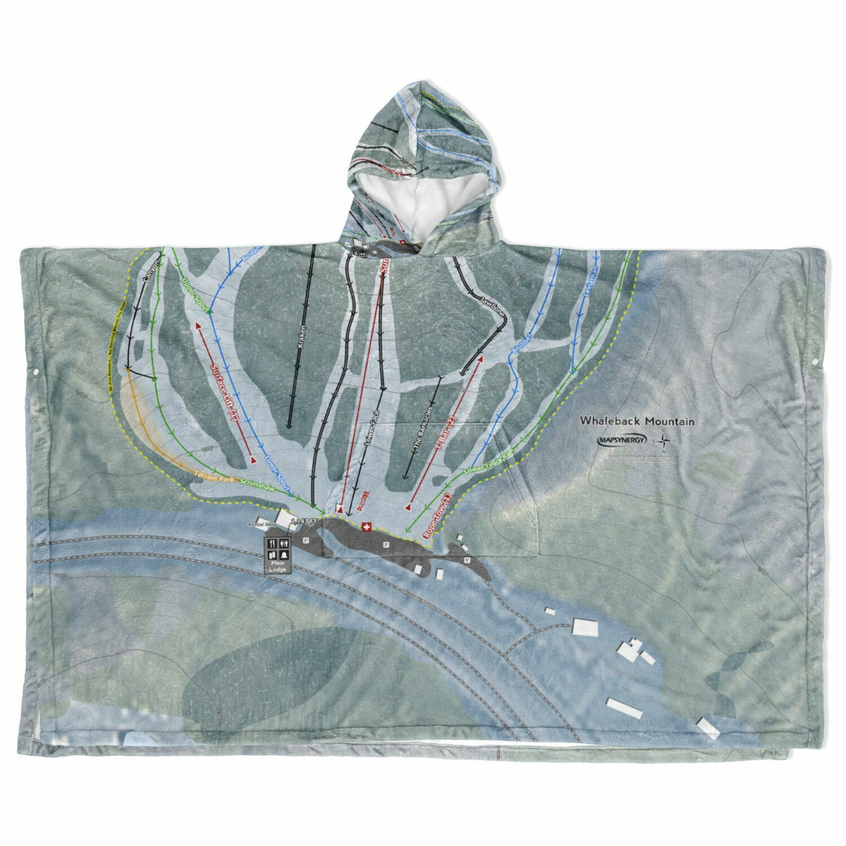 Whaleback Mountain, New Hampshire Ski Resort Map Flannel Blanket Poncho