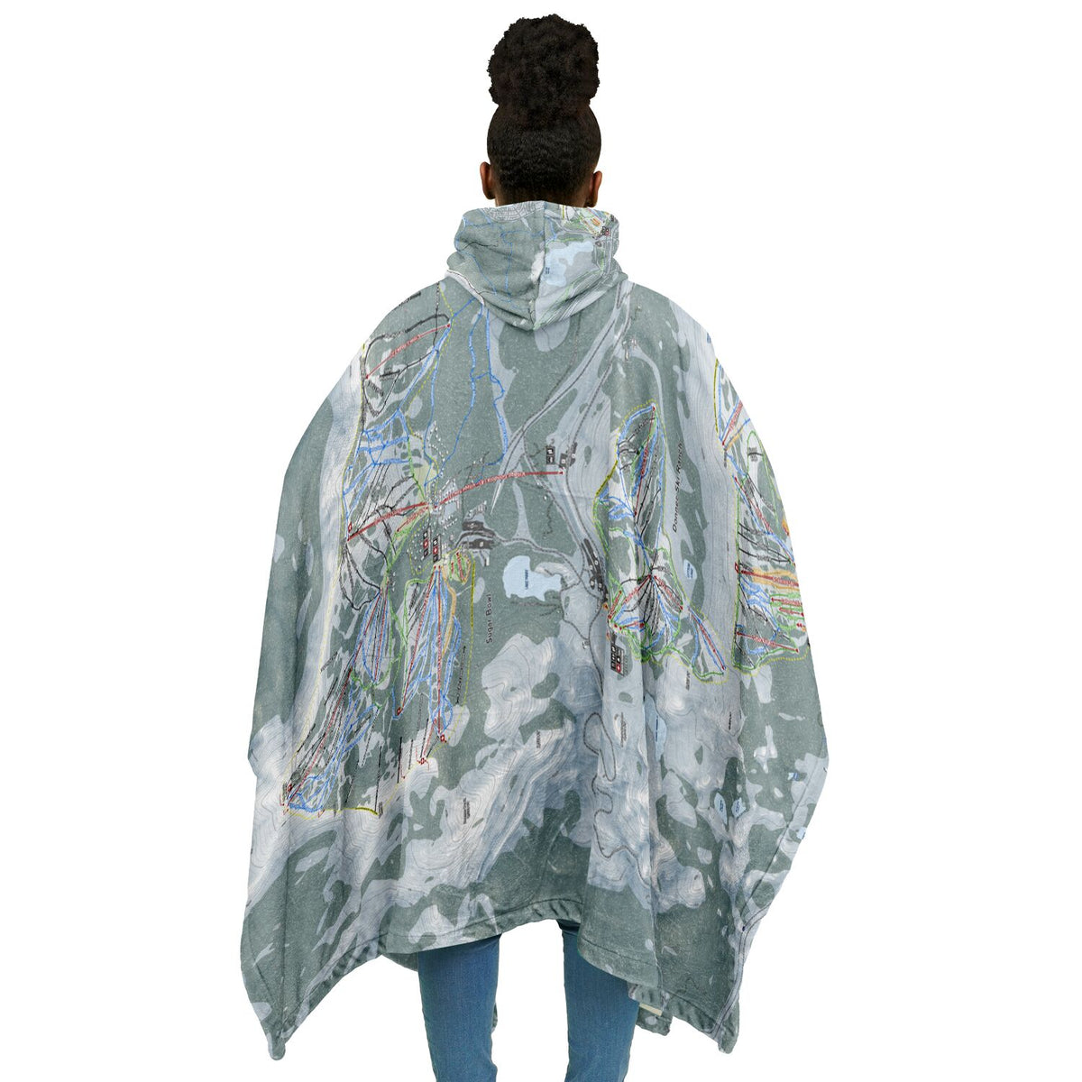 Donner Pass, California Ski Resort Map Flannel Blanket Poncho