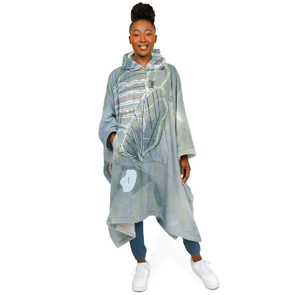 Val-dIrene, Quebec Ski Resort Map Flannel Blanket Poncho