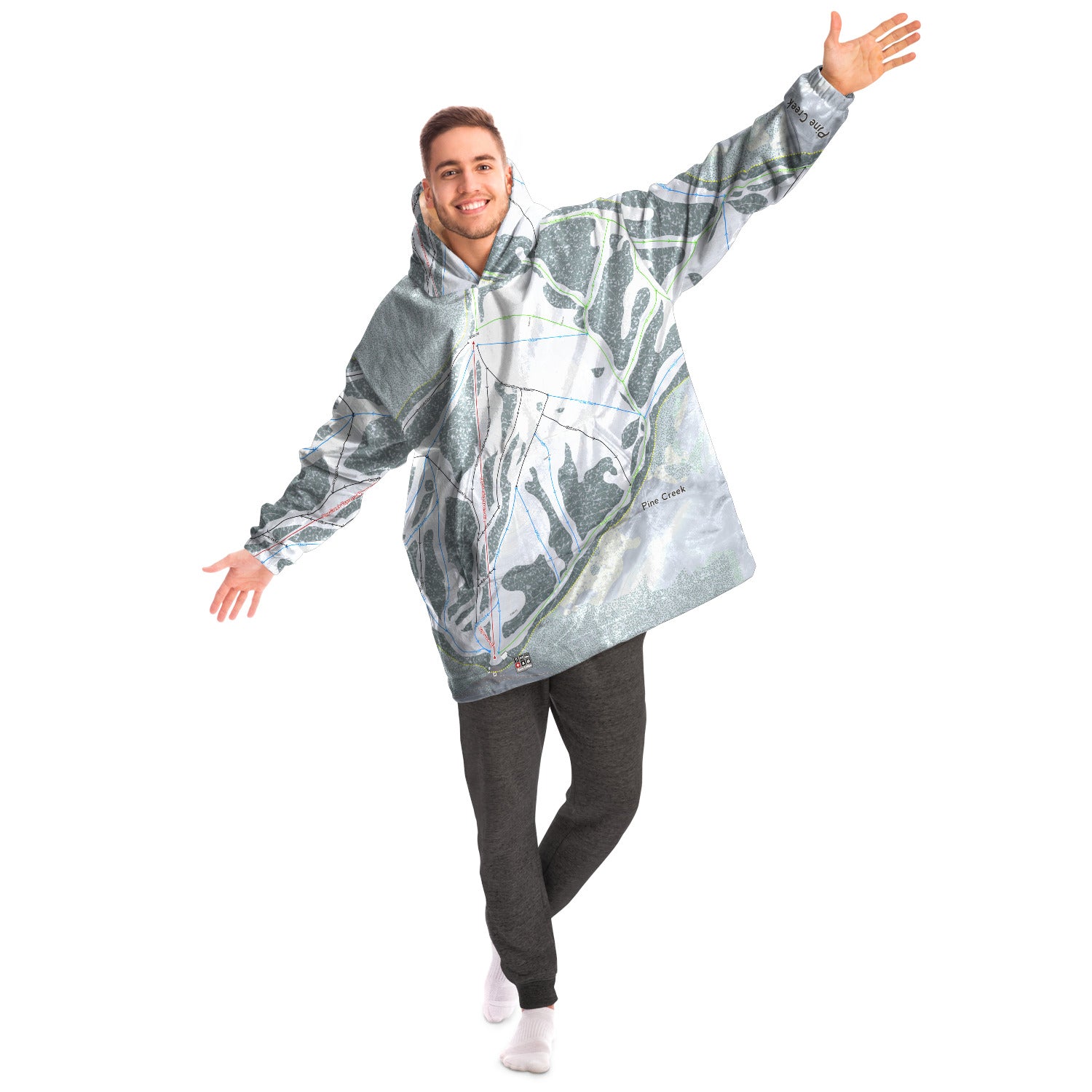 Pine Creek, Wyoming Ski Trail Map Snug Hoodie - Powderaddicts