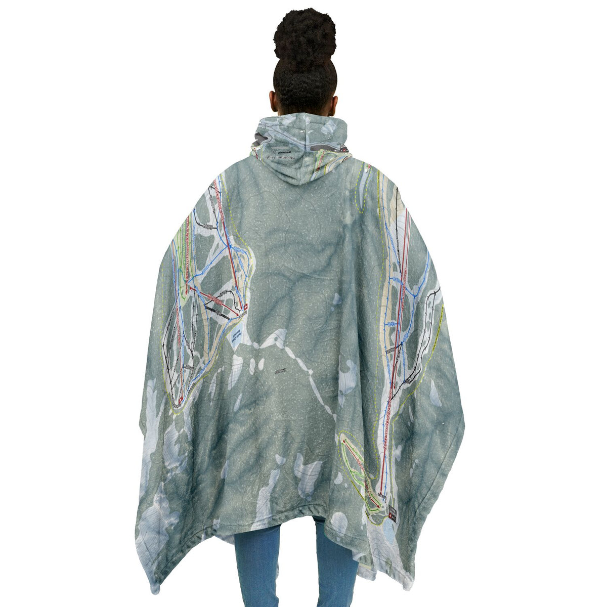 Mountain High, California Ski Resort Map Flannel Blanket Poncho