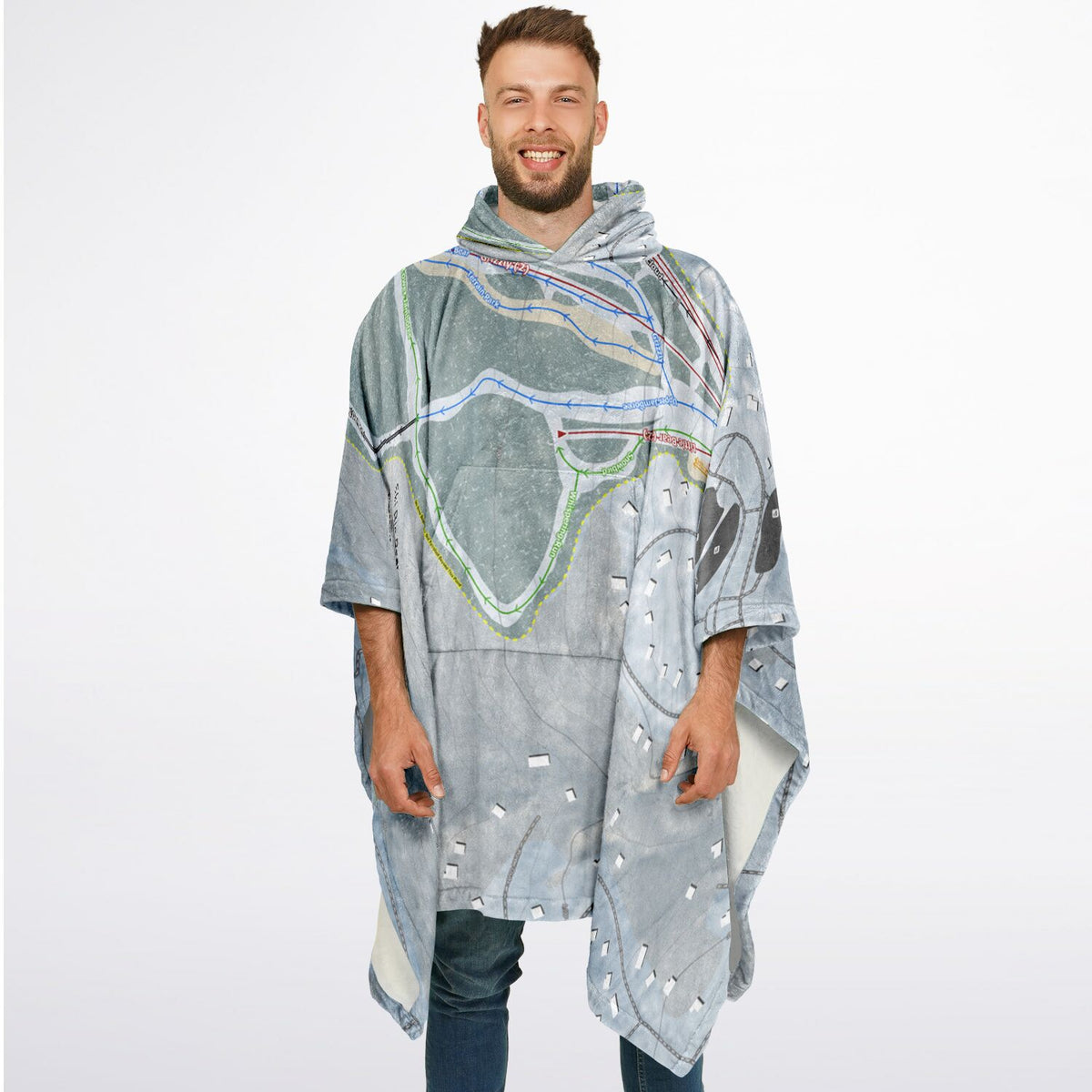 Ski Big Bear, Pennsylvania Ski Resort Map Flannel Blanket Poncho