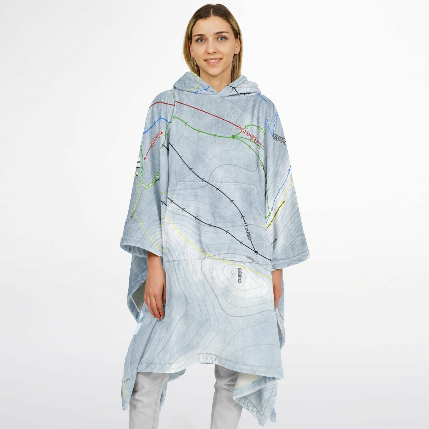 Rainbow, New Zealand Ski Resort Map Flannel Blanket Poncho - Powderaddicts
