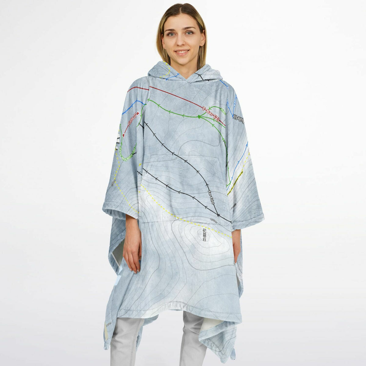 Rainbow, New Zealand Ski Resort Map Flannel Blanket Poncho