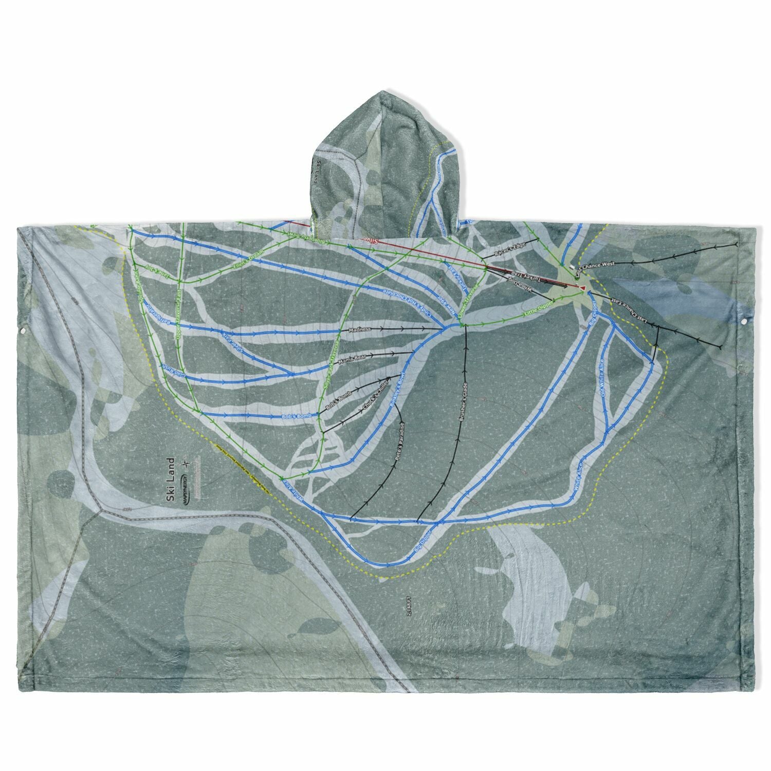 Ski Land, Alaska Ski Resort Map Flannel Blanket Poncho