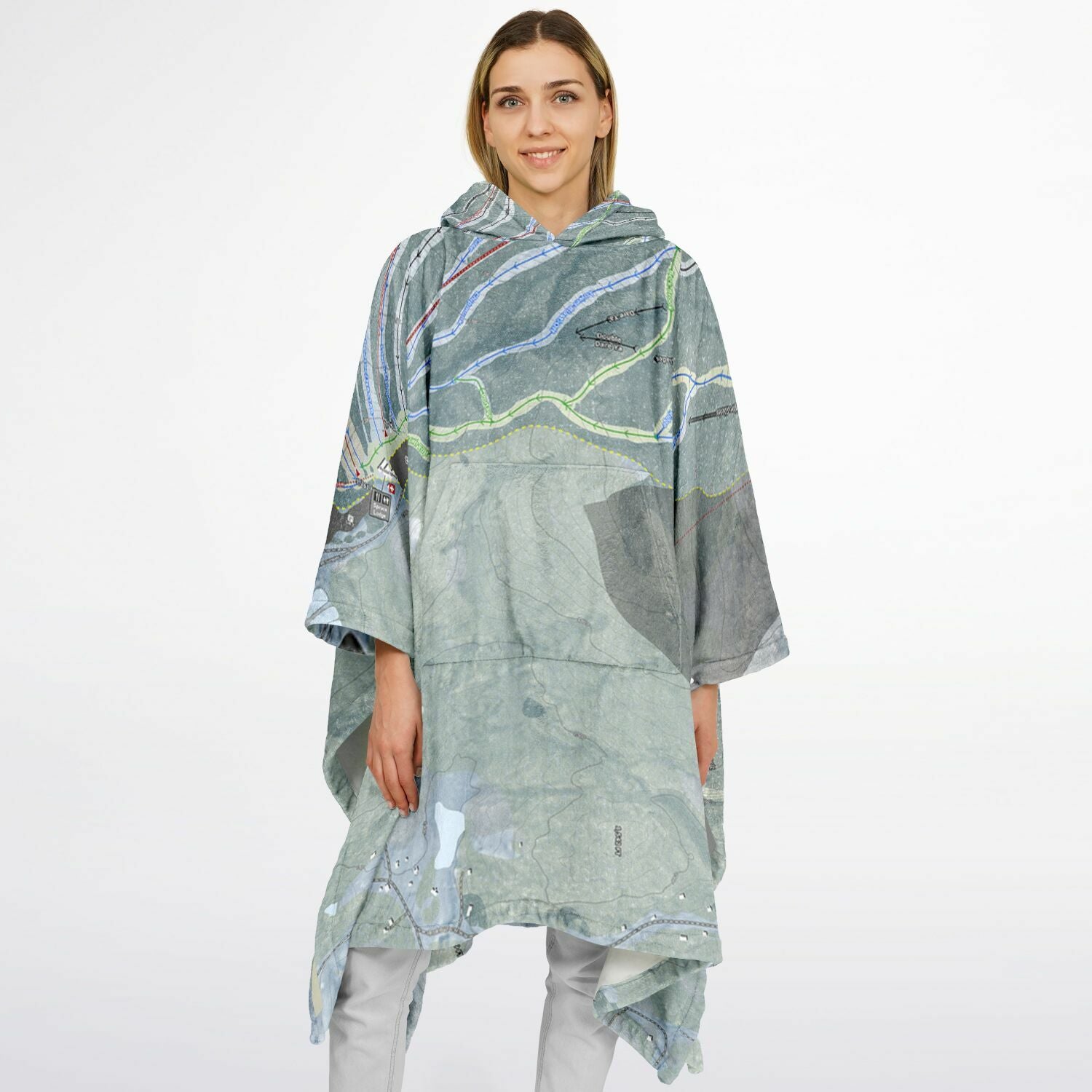 Mount Sunapee, New Hampshire Ski Resort Map Flannel Blanket Poncho