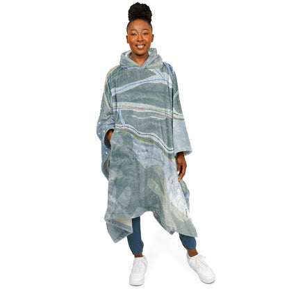 West Mountain, New York Ski Resort Map Flannel Blanket Poncho