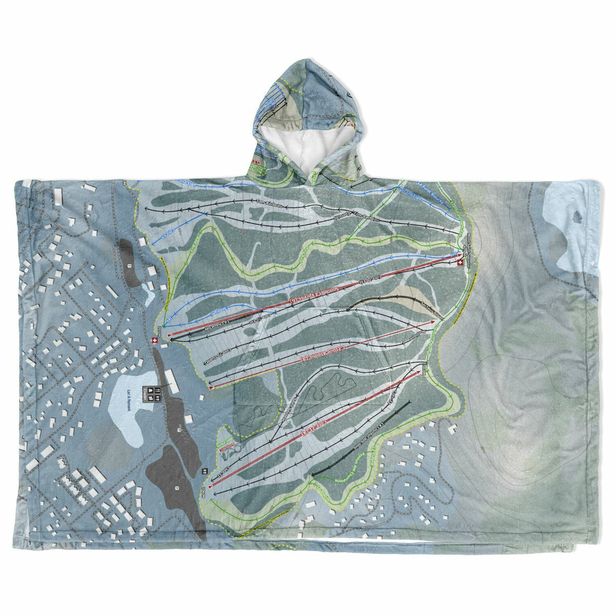 Sommet Saint-Sauveur, Quebec Ski Resort Map Flannel Blanket Poncho