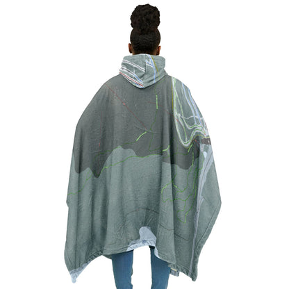 Willamette Pass, Oregon Ski Resort Map Flannel Blanket Poncho