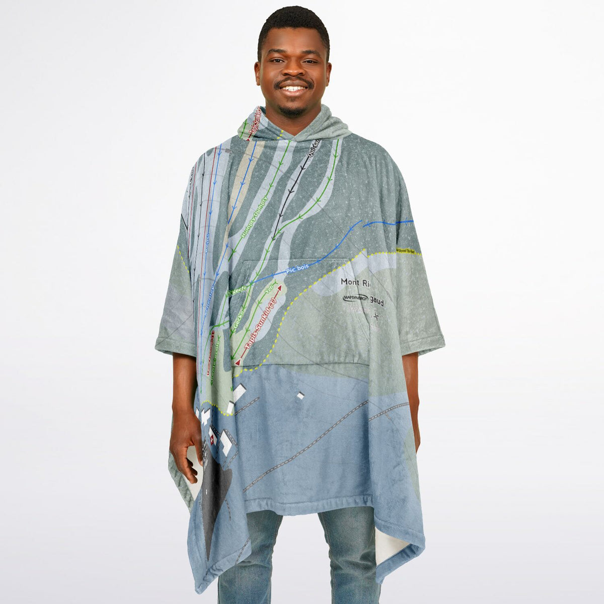 Mont Rigaud, Quebec Ski Resort Map Flannel Blanket Poncho