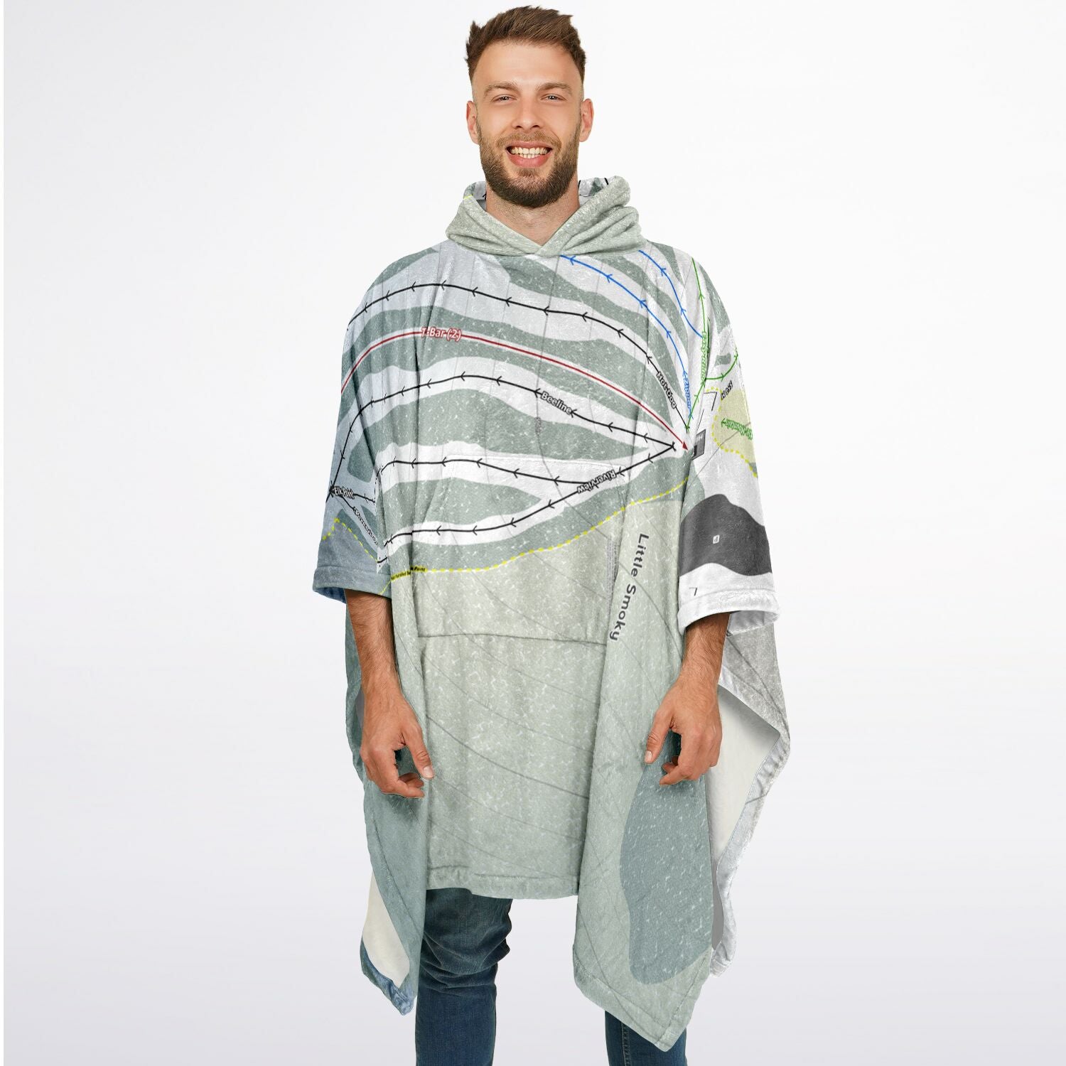Little Smoky, Alberta Ski Resort Map Flannel Blanket Poncho