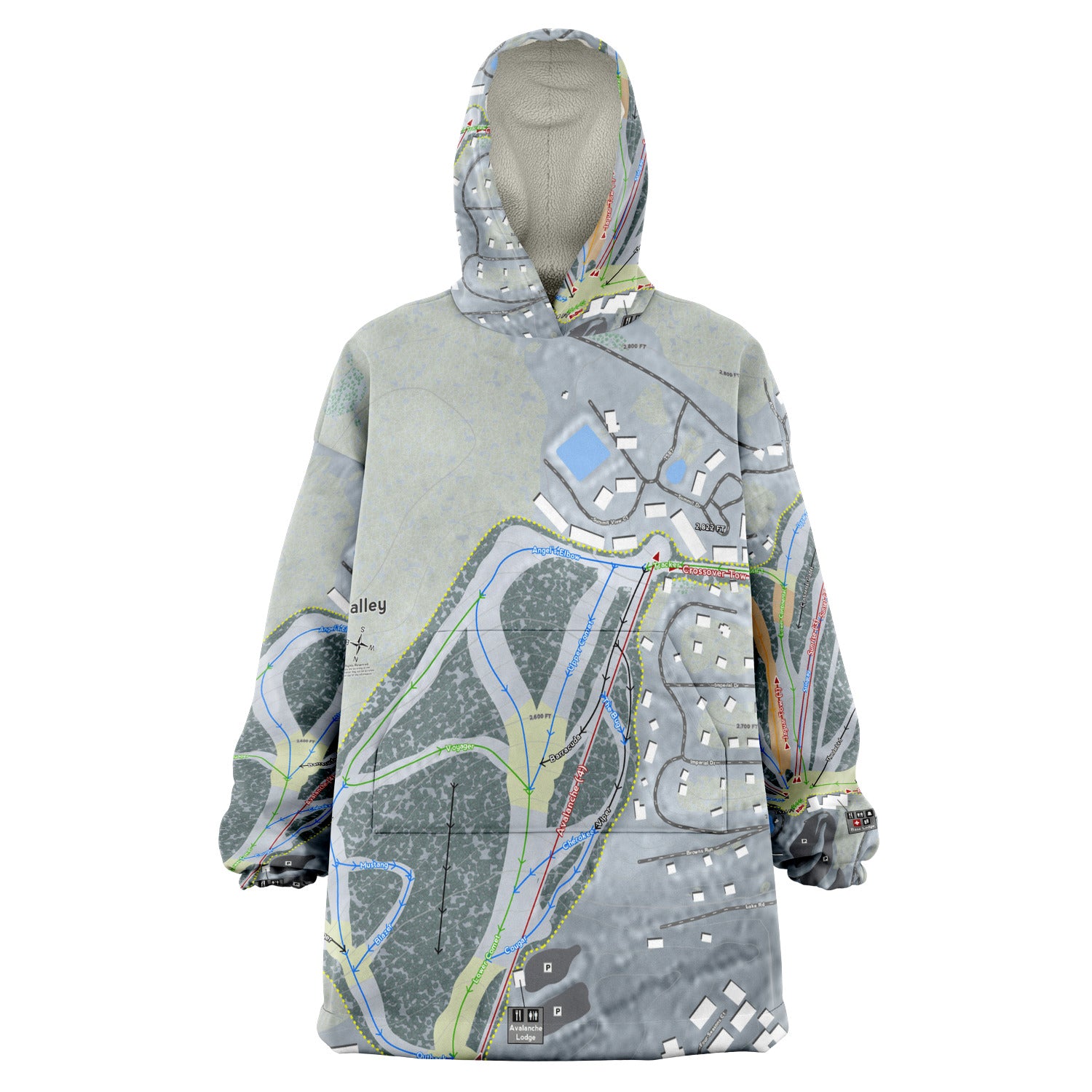Hidden Valley, Pennsylvania Ski Trail Map Snug Hoodie - Powderaddicts