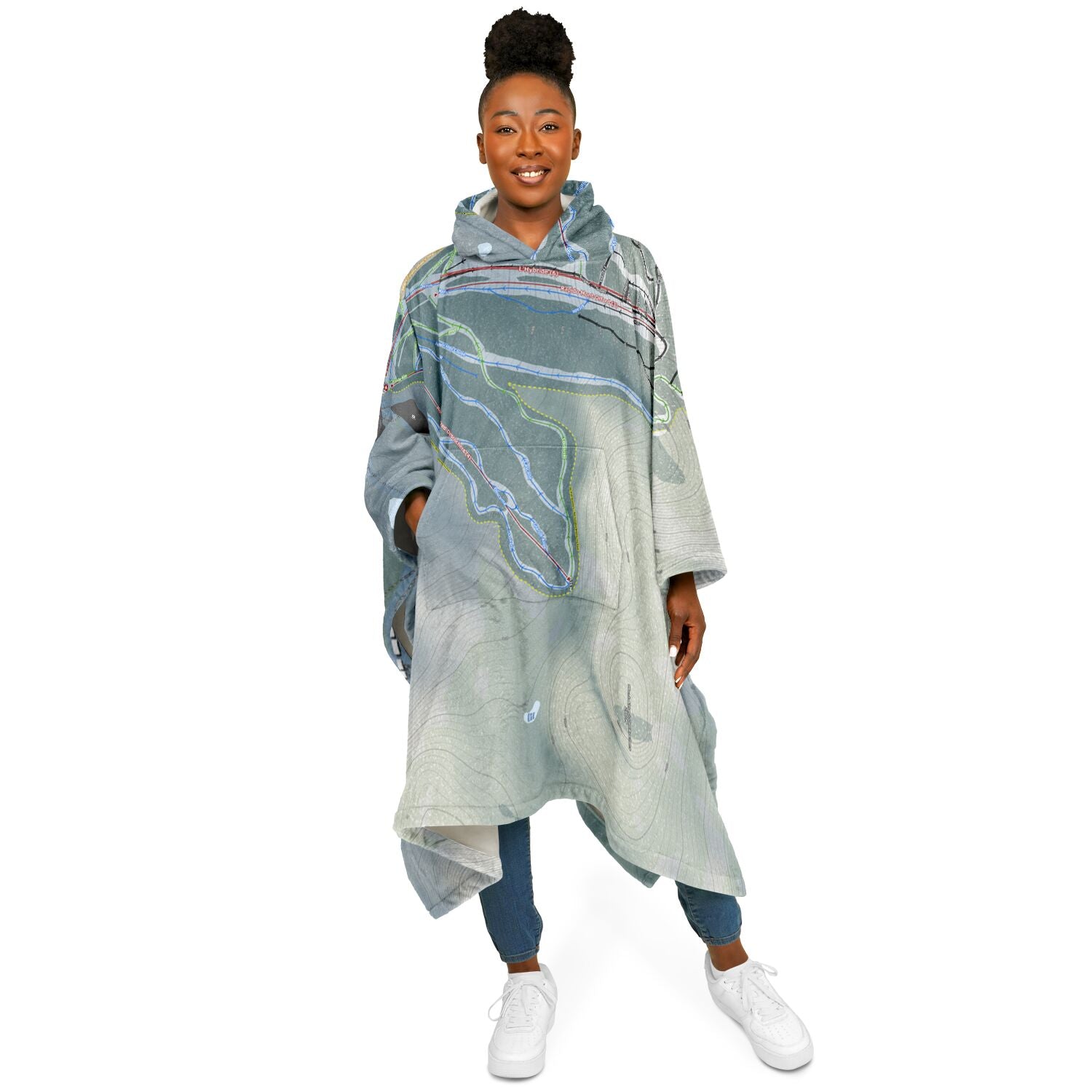 Mont Orford, Quebec Ski Resort Map Flannel Blanket Poncho