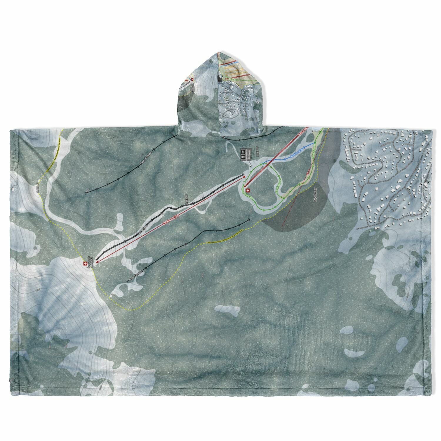 Bear Mountain, California Ski Resort Map Flannel Blanket Poncho