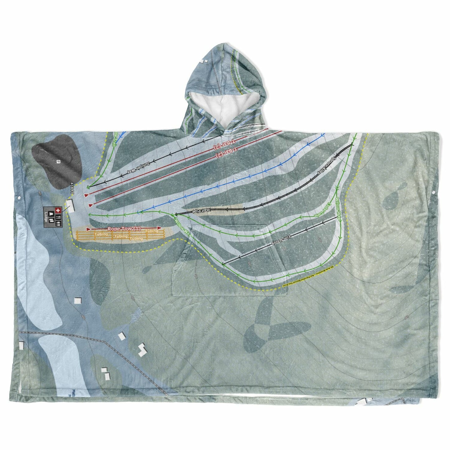 Mt Jefferson, Maine Ski Resort Map Flannel Blanket Poncho