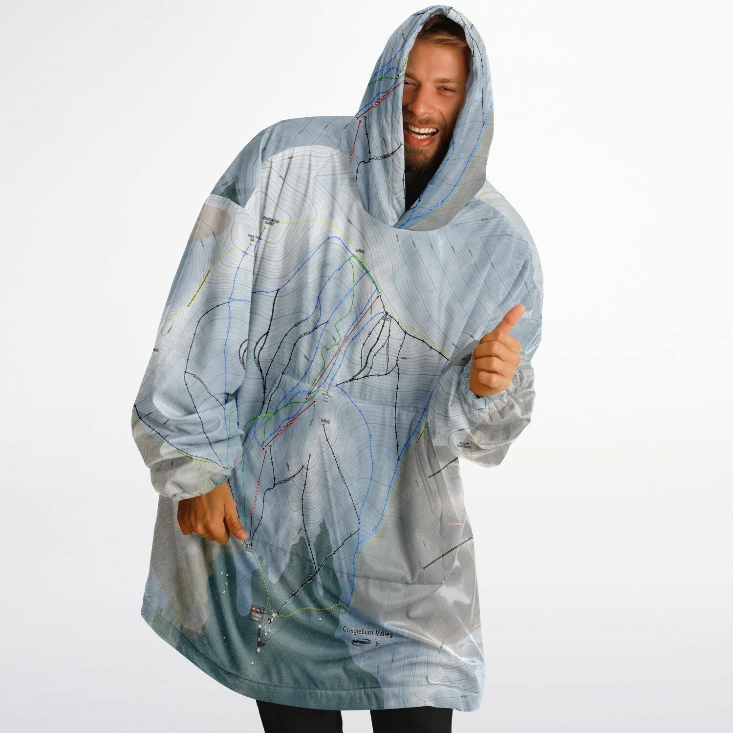 Craigieburn Valley, New Zealand Ski Trail Map - Snug Hoodie