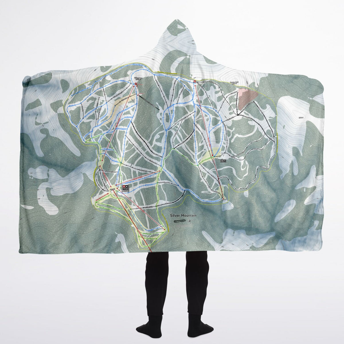 Silver Mountain, Idaho Ski Trail Map - Adult Hooded Blanket
