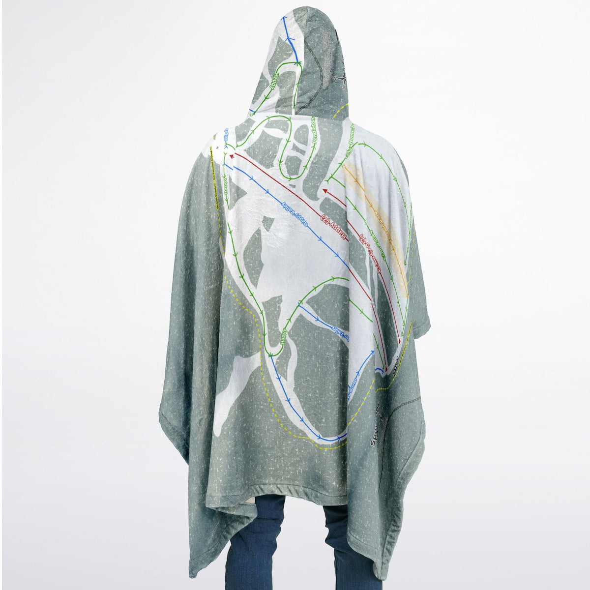 Spout Springs, Oregon Ski Resort Map Flannel Blanket Poncho