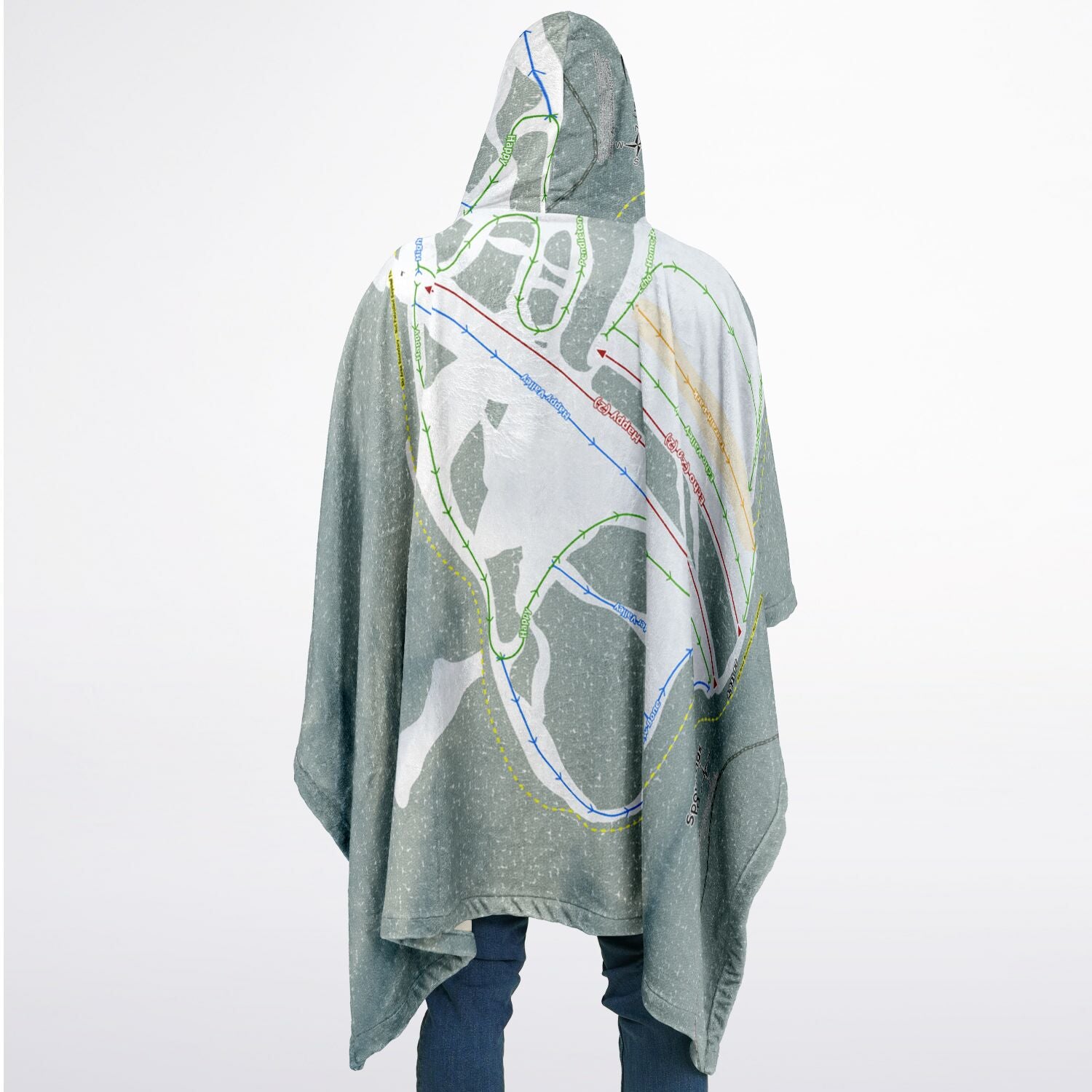 Spout Springs, Oregon Ski Resort Map Flannel Blanket Poncho