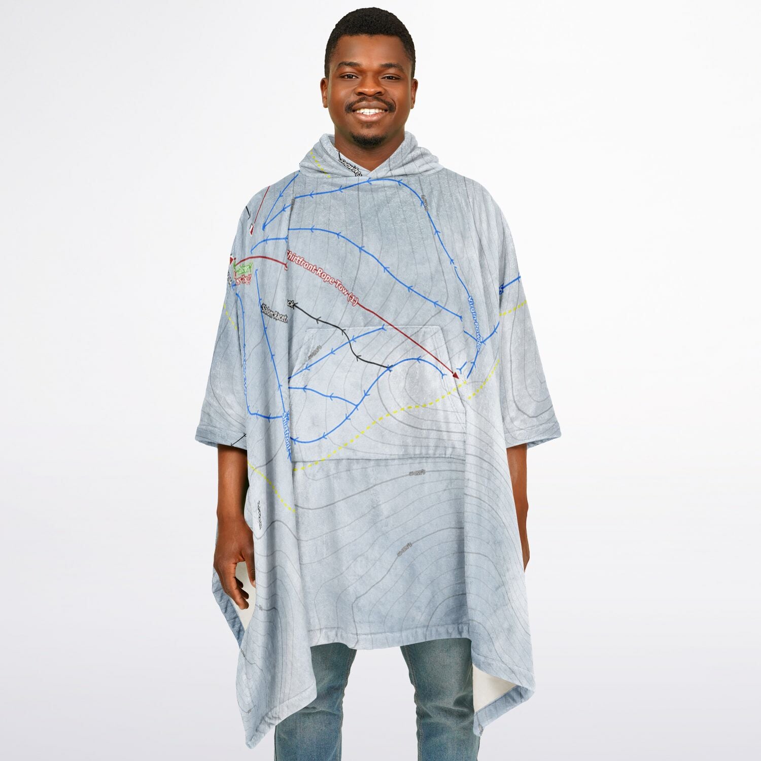 Hanmer Springs, New Zealand Ski Resort Map Flannel Blanket Poncho - Powderaddicts