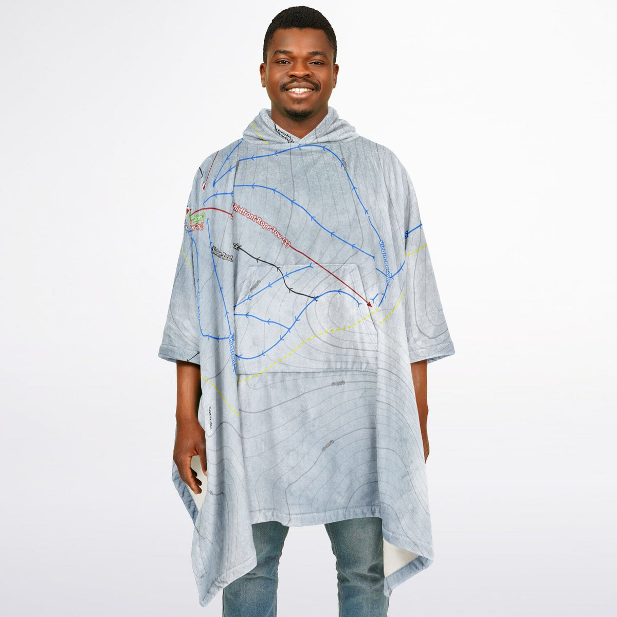 Hanmer Springs, New Zealand Ski Resort Map Flannel Blanket Poncho