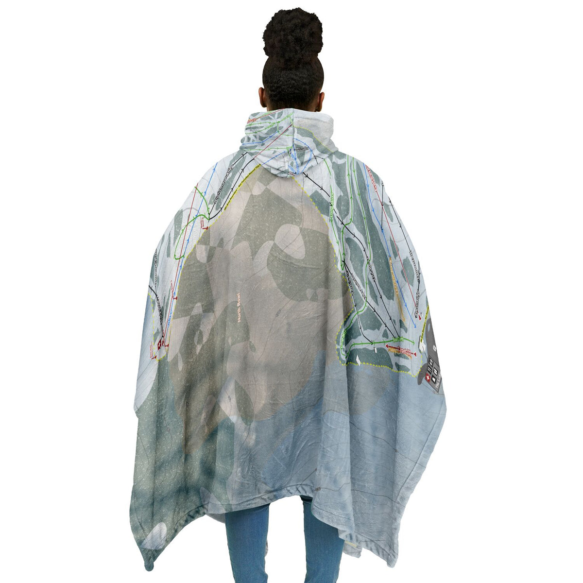 Cherry Peak, Utah Ski Resort Map Flannel Blanket Poncho