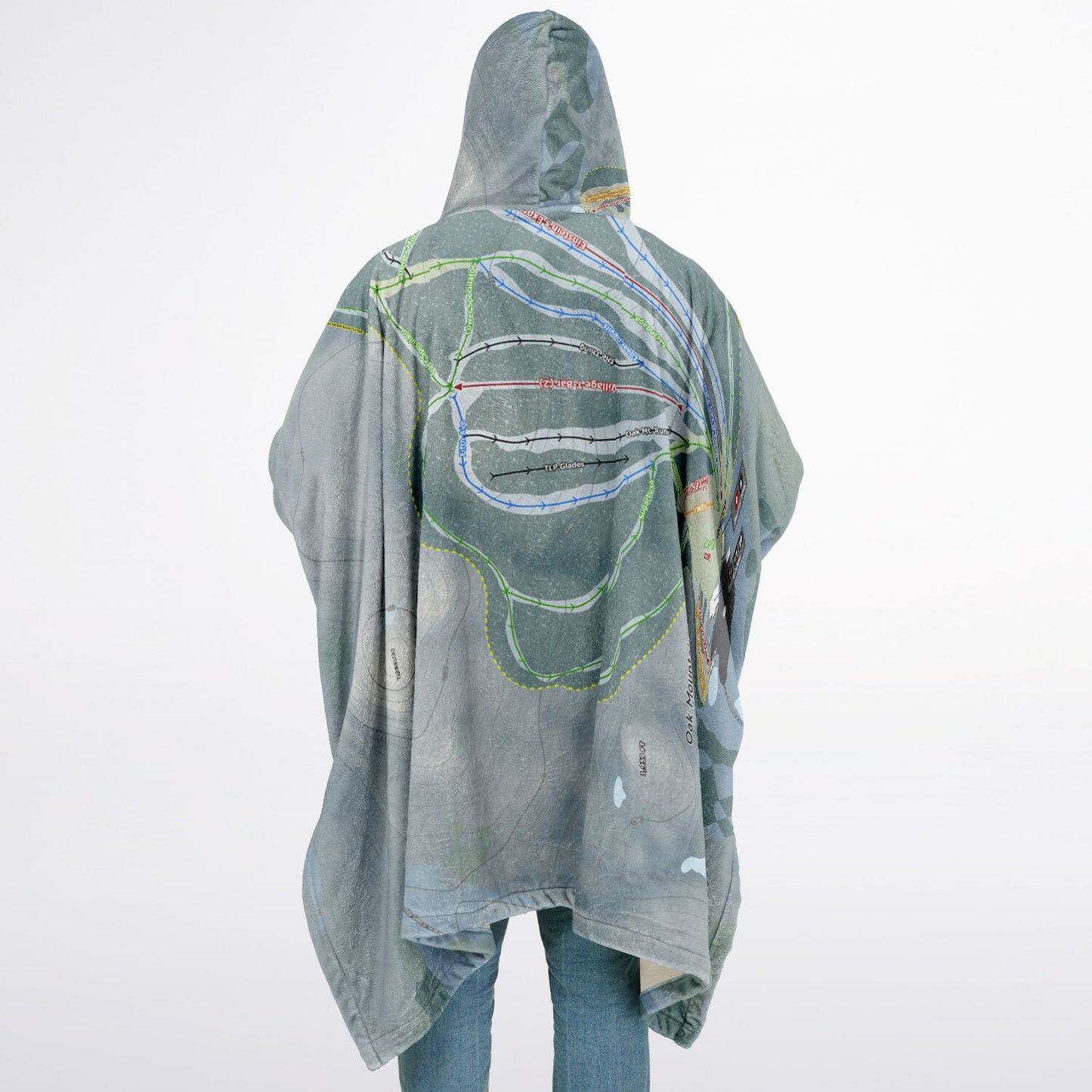 Oak Mountain, New York Ski Resort Map Flannel Blanket Poncho