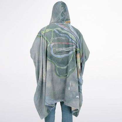 Oak Mountain, New York Ski Resort Map Flannel Blanket Poncho