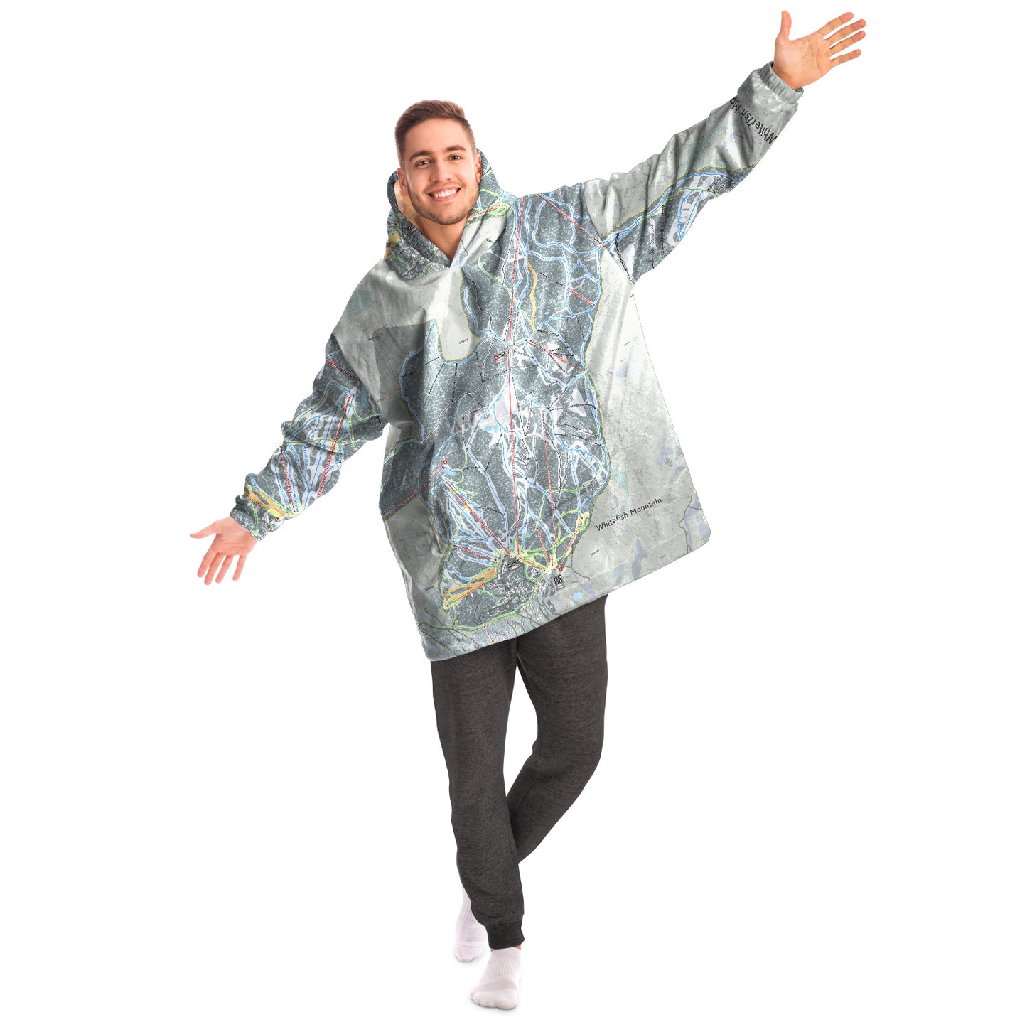 Whitefish Mountain, Montana Ski Trail Map - Snug Hoodie - Powderaddicts