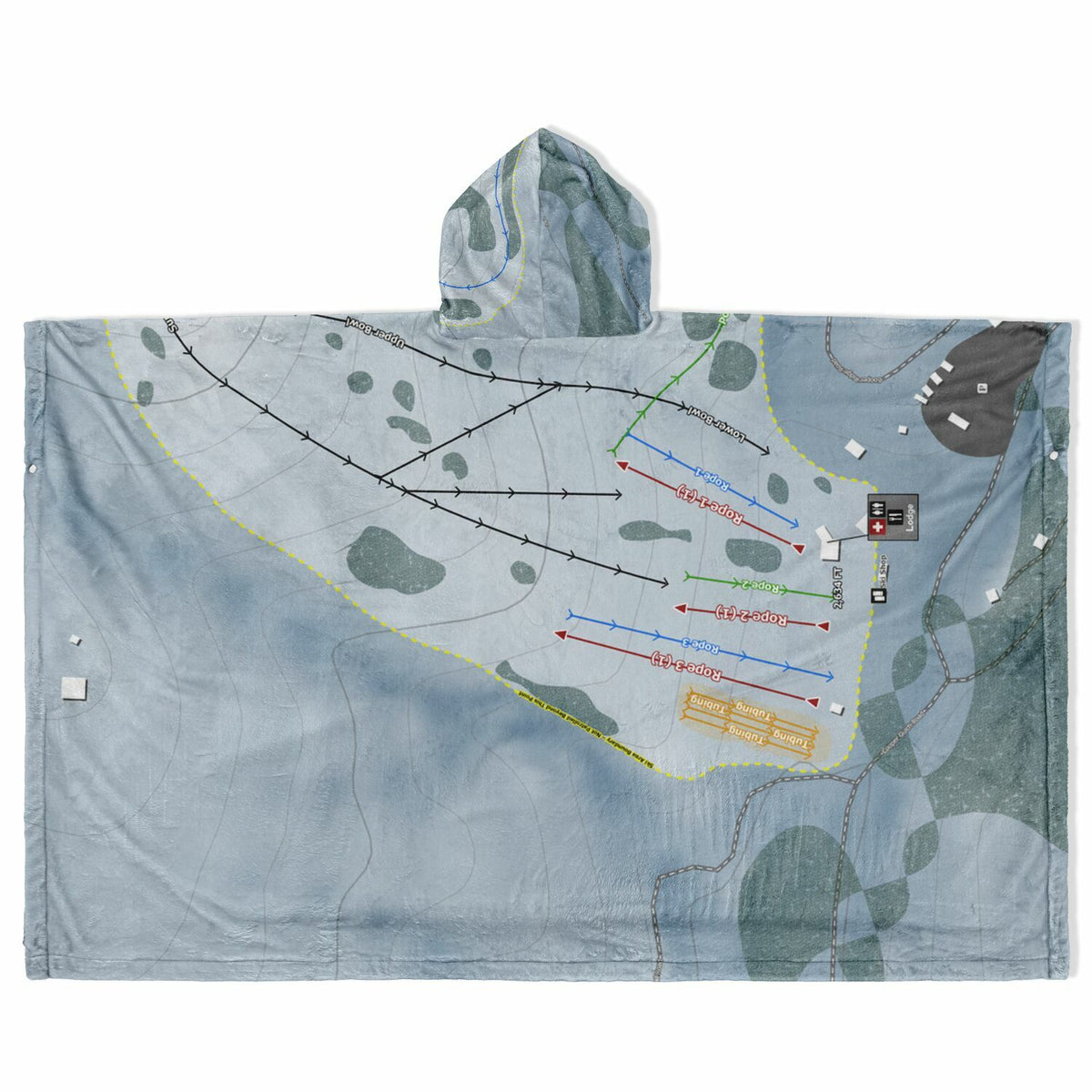 Echo Valley, Washington Ski Resort Map Flannel Blanket Poncho