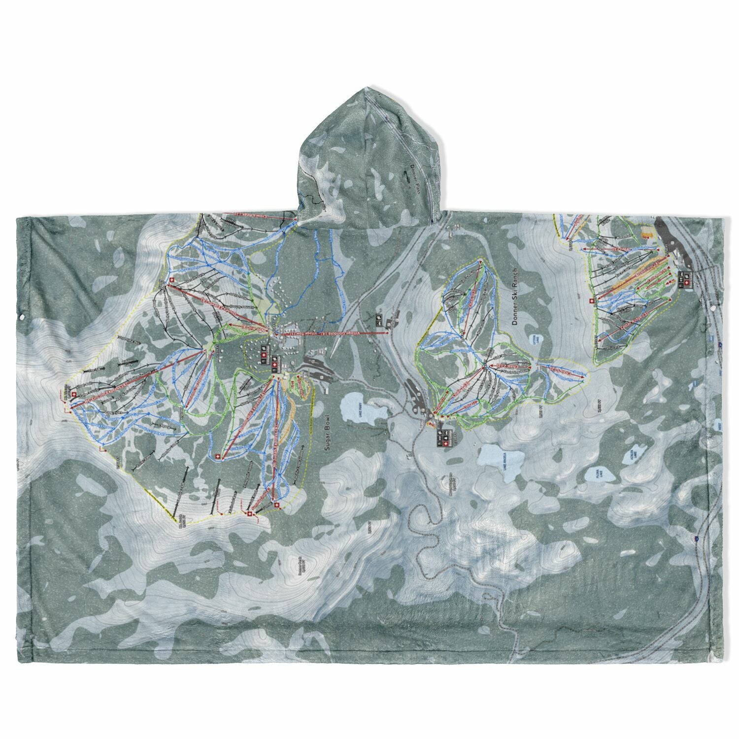 Donner Pass, California Ski Resort Map Flannel Blanket Poncho