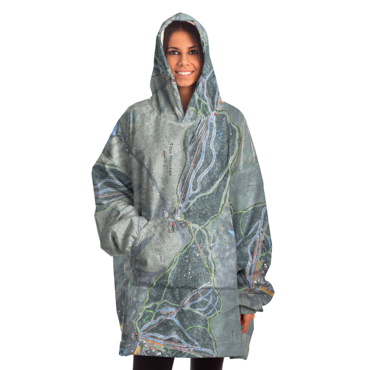 Titus Mountain, New York Ski Trail Map Snug Hoodie