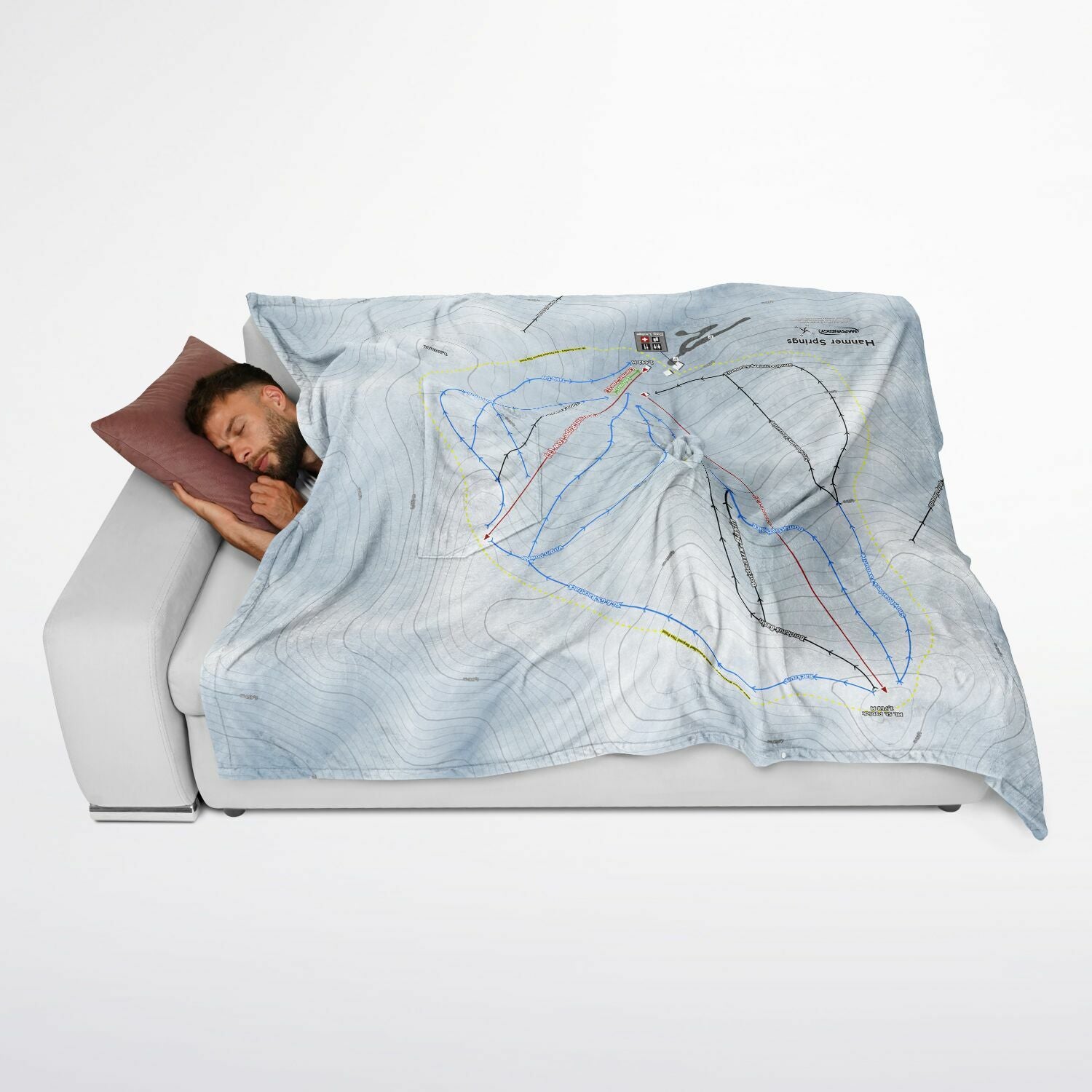 Hanmer Springs, New Zealand Ski Resort Map Flannel Blanket Poncho - Powderaddicts