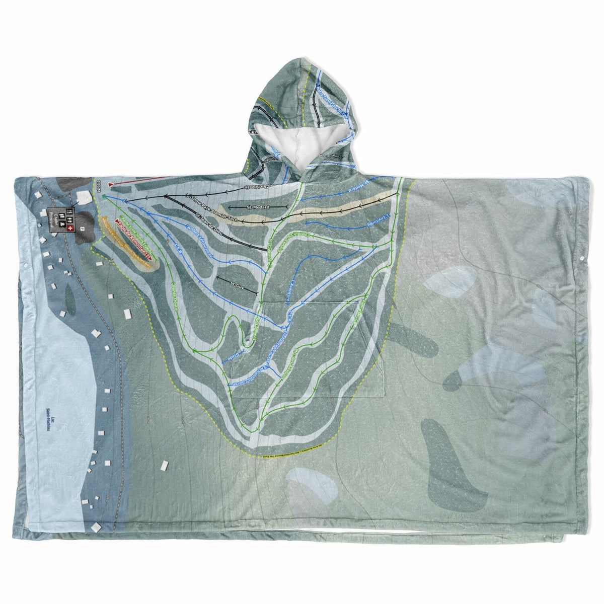 Mont Saint-Mathieu, Quebec Ski Resort Map Flannel Blanket Poncho