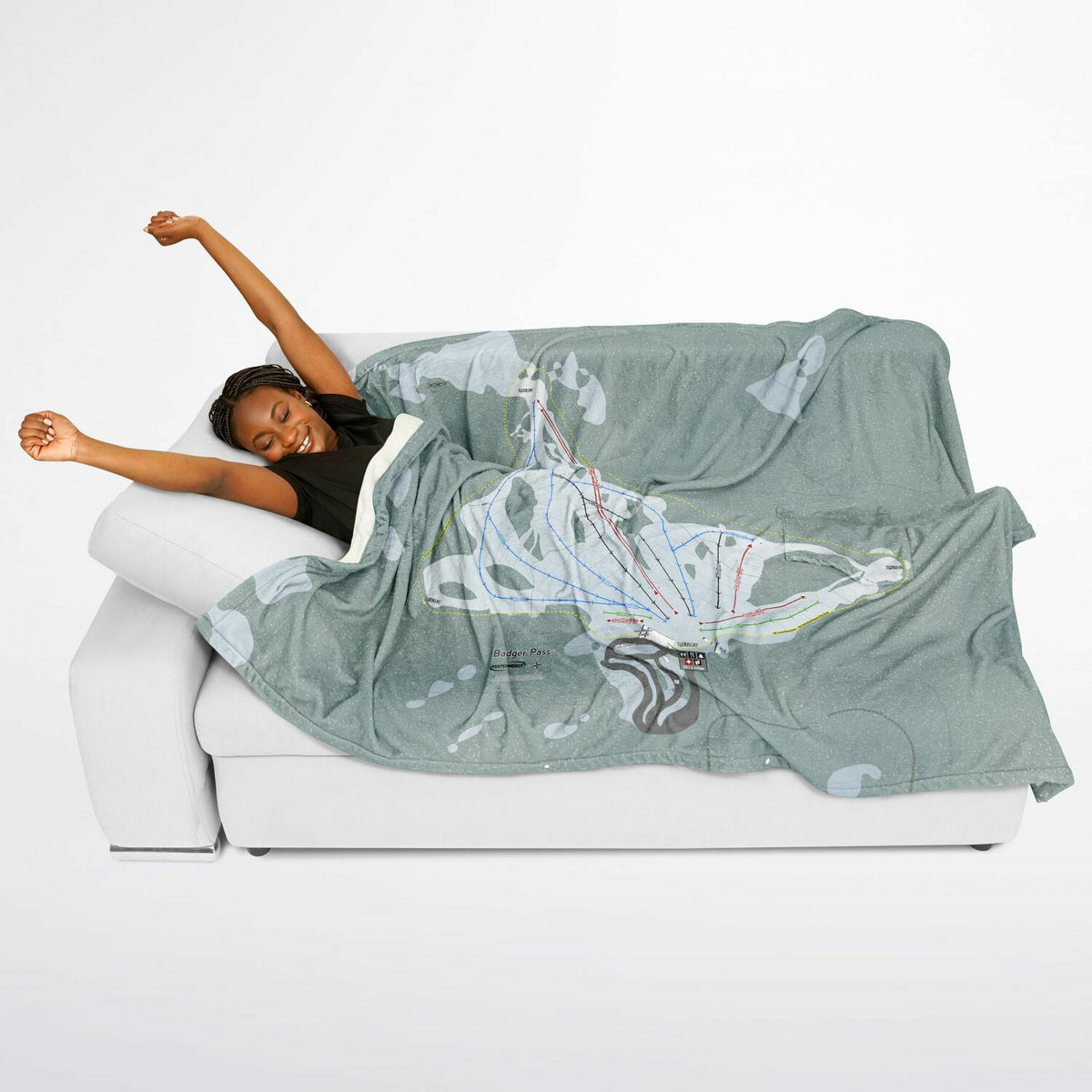 Badger Pass, California Ski Resort Map Flannel Blanket Poncho