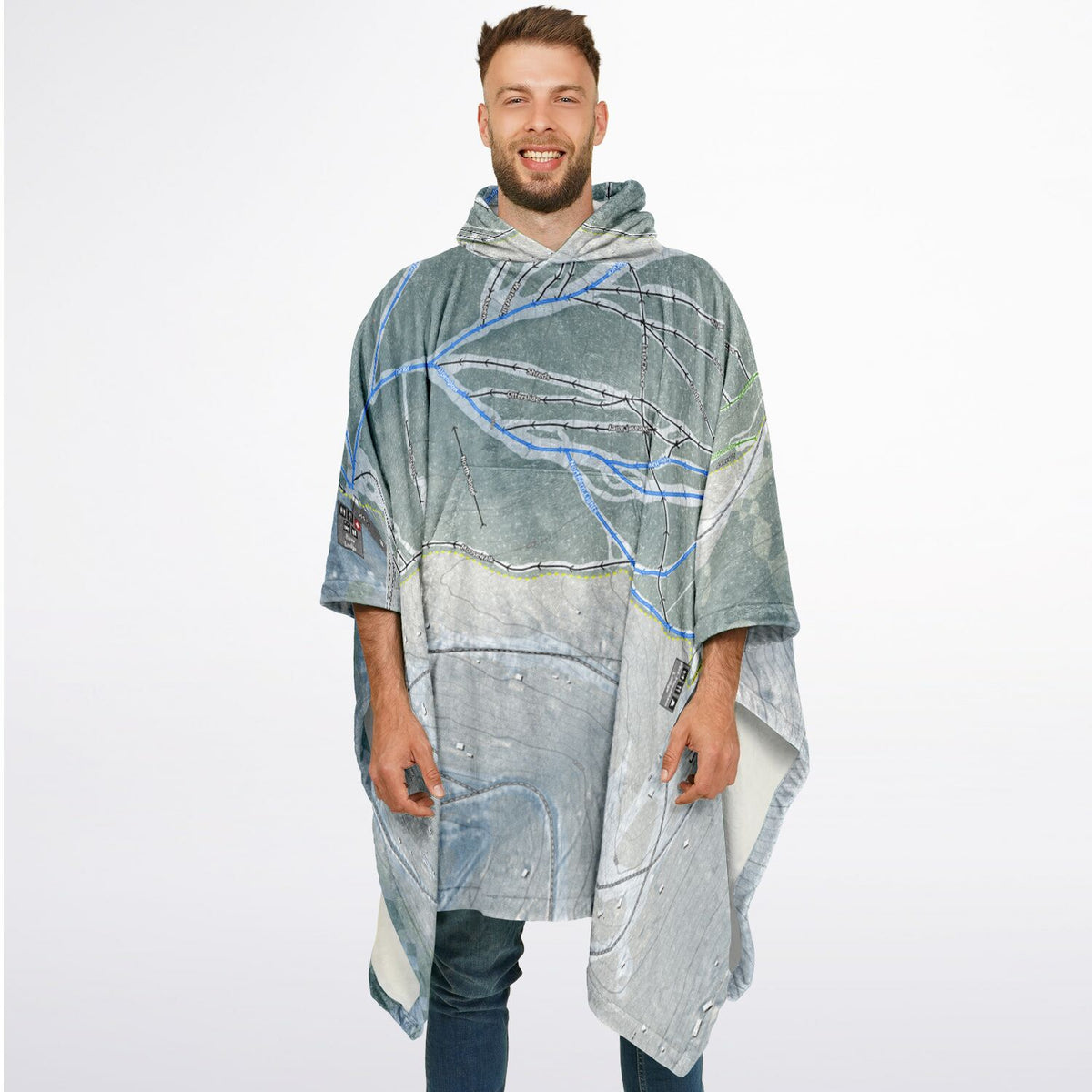 Moose Mountain, Alaska Ski Resort Map Flannel Blanket Poncho